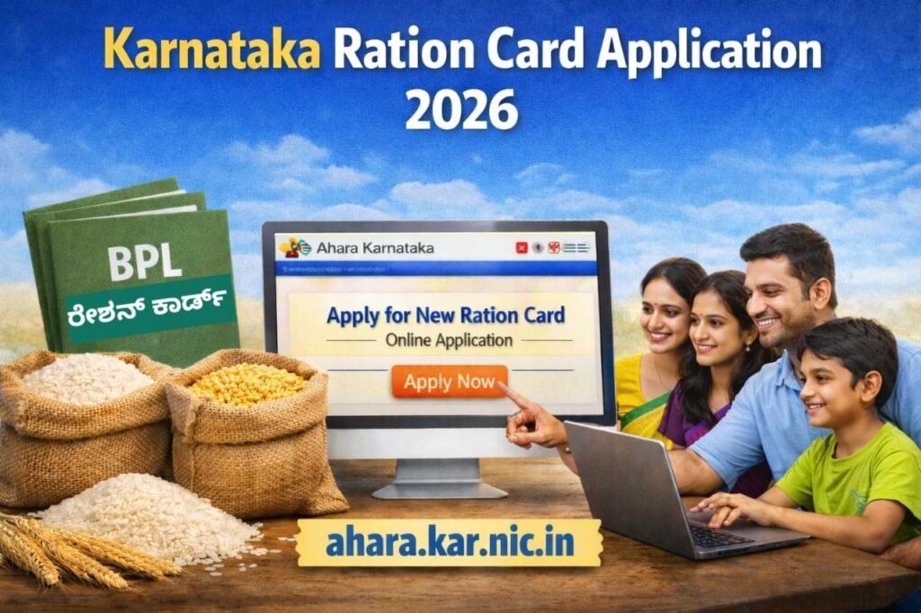 Karnataka Ration Card Apply Online 2026 – ಹೊಸ ರೇಷನ್ ಕಾರ್ಡ್ ಅರ್ಜಿ, ದಾಖಲೆಗಳು, ಅರ್ಹತೆ, ಅರ್ಜಿ ಸ್ಥಿತಿ ಚೆಕ್ ಸಂಪೂರ್ಣ ಮಾಹಿತಿ